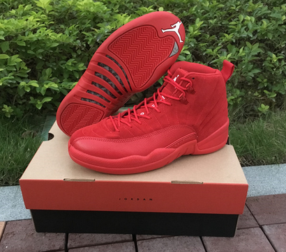 Air Jordan 12 Premium Red Suede Christmas Red Shoes - Click Image to Close
